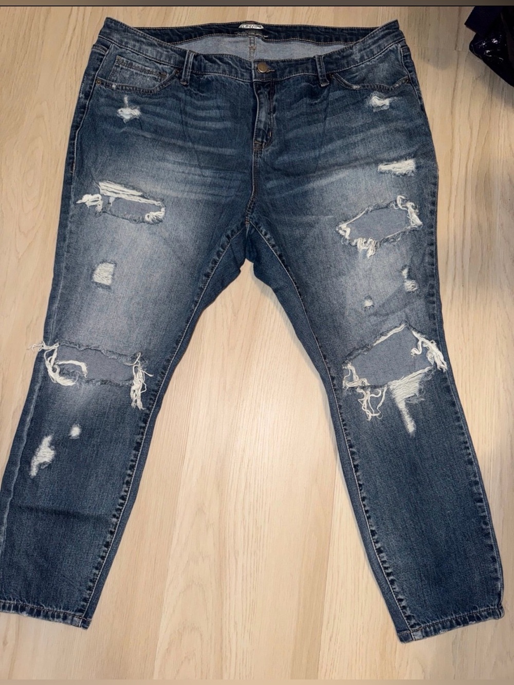 project RUNWAY Distressed Dark Blue Boyfriend Jeans